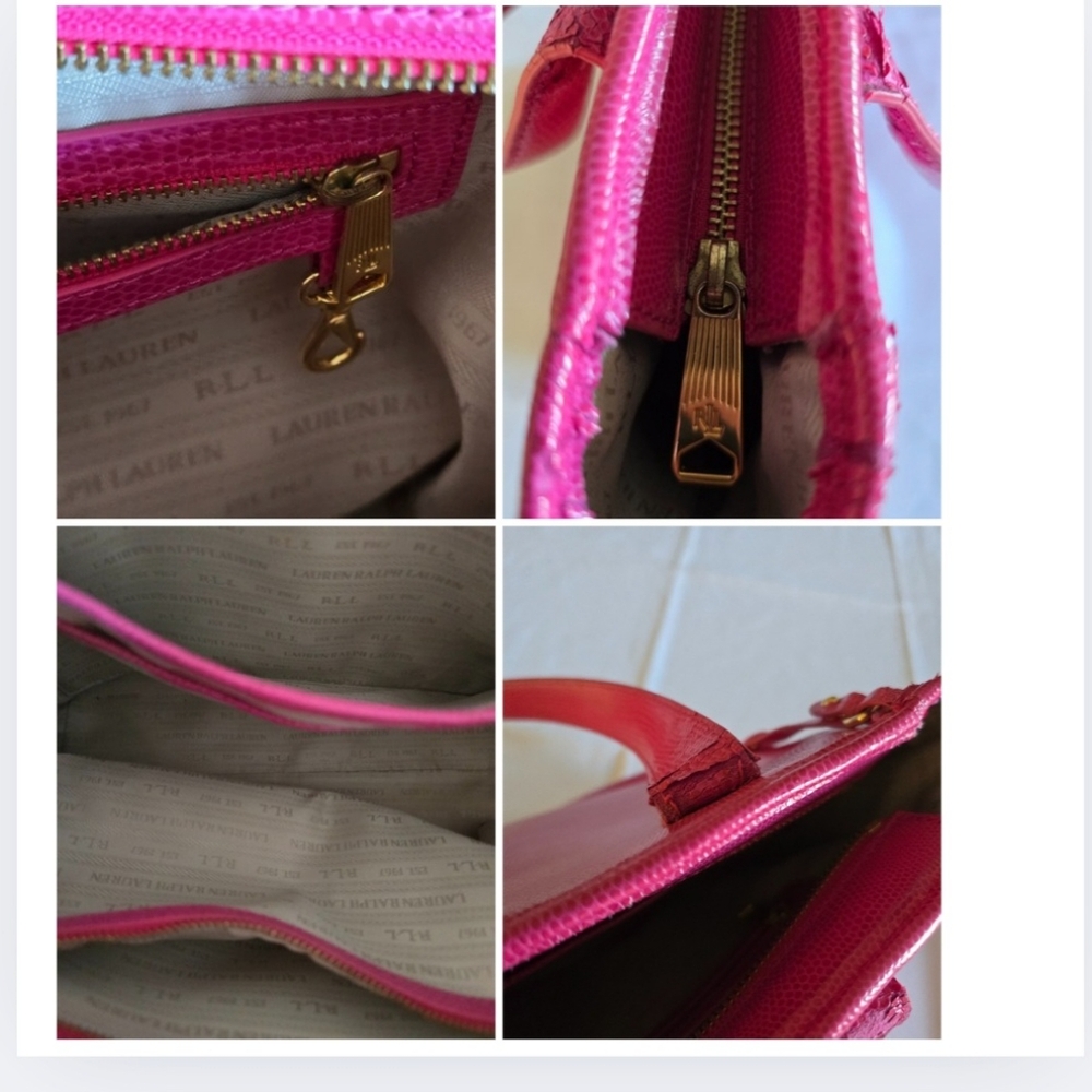 Lauren Ralph Lauren Newton Shopper Tote Hot Pink Leather Large Purse w/ Scarf - Picture 15 of 16